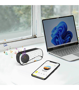 Bluetooth тонколонка с будилник в черно снимка