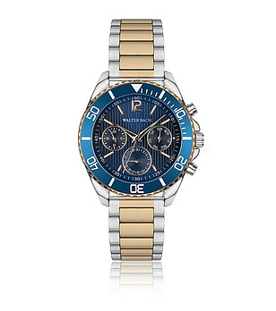 Мъжки часовник в сребристо, розовозлатисто и синьо снимка