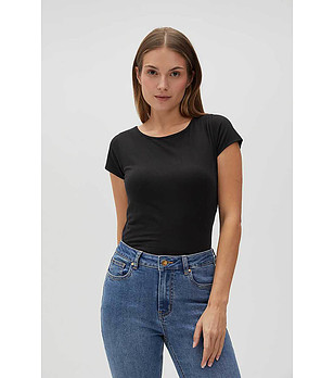 Памучна дамска тениска в черно снимка