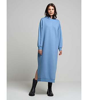 Дълга памучна синя рокля с качулка Retta снимка