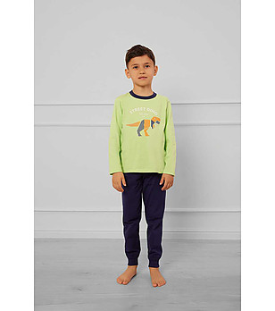 Детска памучна пижама в светлозелено и тъмносиньо Rex снимка