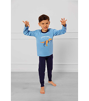 Детска пижама в сини нюанси с щампа динозавър Rex снимка