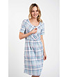 Светлосиня памучна карирана нощница с къс ръкав Emilly-0 снимка