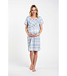 Светлосиня памучна карирана нощница с къс ръкав Emilly-4 снимка