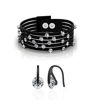 Комплект черна гривна и обеци Fashion с кристали Swarovski снимка
