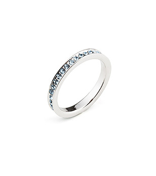 Дамски пръстен с покритие от бяло злато и сини кристали Swarovski размер S снимка