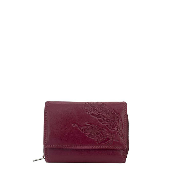 Тъмночервен дамски кожен портфейл с ефектни мотиви с RFID снимка