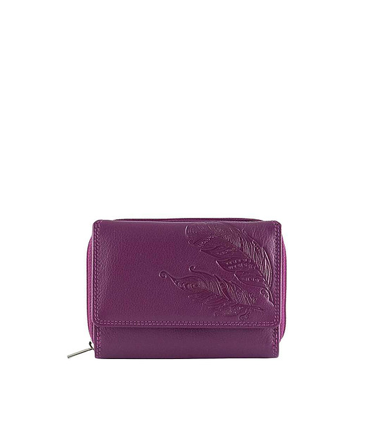 Лилав дамски кожен портфейл с ефектни мотиви с RFID защита снимка