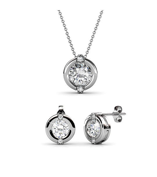 Сребрист комплект от колие и обеци Elegance снимка