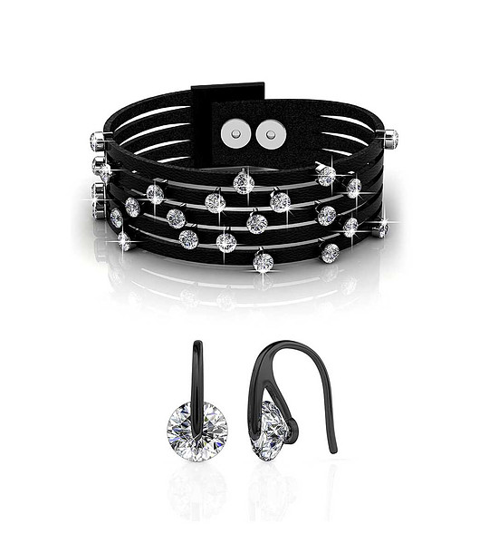 Комплект черна гривна и обеци Fashion с кристали Swarovski снимка