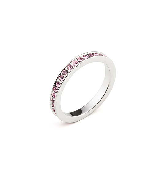 Дамски пръстен с покритие от бяло злато и розови кристали Swarovski размер L снимка