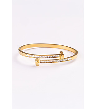 Ефектна дамска позлатена гривна с кристали снимка