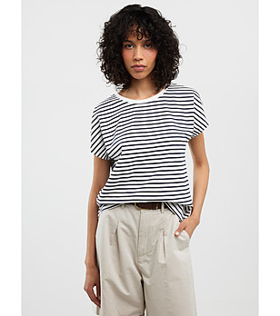 Памучна дамска тениска на райе в тъмносиньо и бяло Aleksa снимка