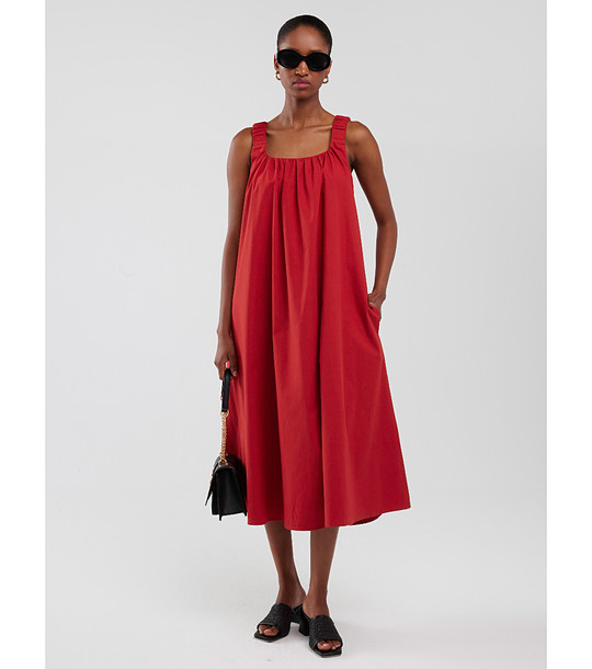 Памучна червена рокля с колан RUENA снимка