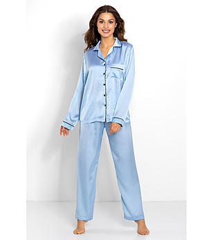 Синя сатенирана дамска пижама Classic Look Blue снимка
