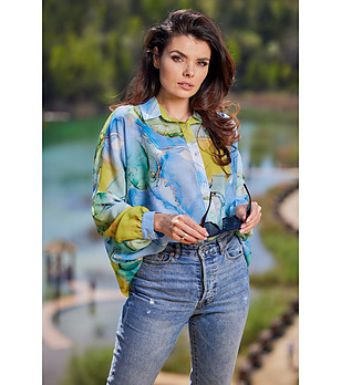 Многоцветна дамска риза в преобладаващо синьо Luise снимка