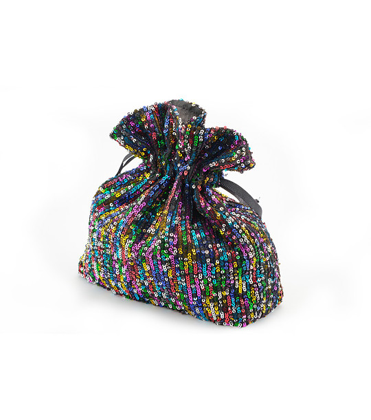 Малка дамска многоцветна чанта за китка с пайети Emma снимка