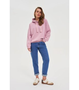 Дамски розов суитшърт с качулка снимка