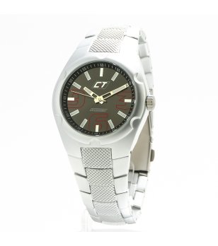 Унисекс часовник в сребристо с черен кръгъл циферблат снимка