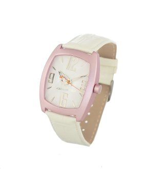 Унисекс часовник в розово с бяла кожена каишка снимка