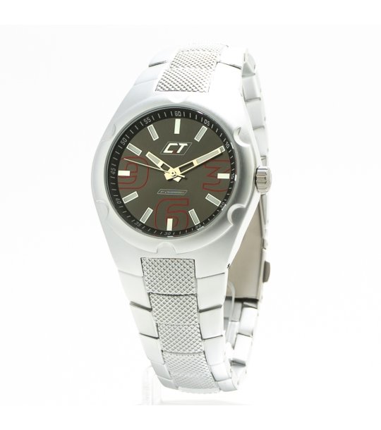 Унисекс часовник в сребристо с черен кръгъл циферблат снимка