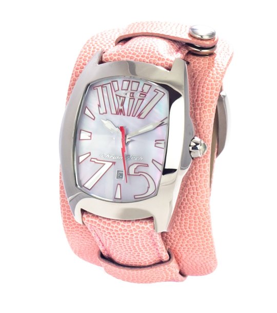 Аналогов часовник с широк циферблат и розова каишка снимка