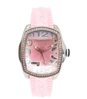 Мъжки часовник в розово и сребристо с кристали снимка