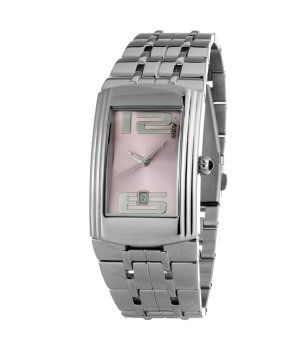 Правоъгълен аналогов часовник в сребристо с розов дисплей снимка