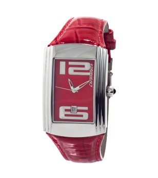 Unisex часовник в сребристо и червено с правоъгълен дисплей снимка