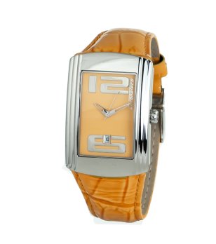 Унисекс часовник в сребристо и оранжево с правоъгълен циферблат снимка