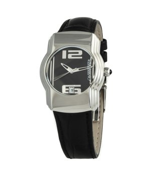 Унисекс часовник в черно и сребристо с кожена каишка снимка