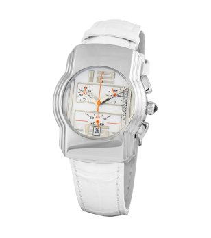 Унисекс часовник в бяло и сребристо с кожена каишка снимка