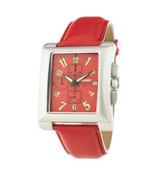 Часовник с правоъгълен циферблат в червено и сребристо снимка