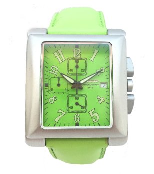 Часовник  в сребристо и неоновозелено хронограф с квадратен дисплей снимка