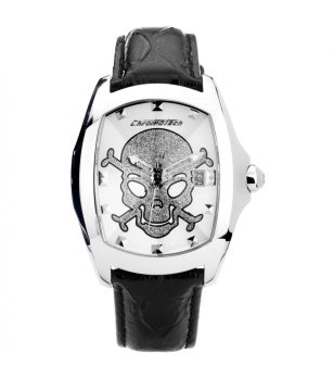 Мъжки часовник в сребристо и черно с череп снимка