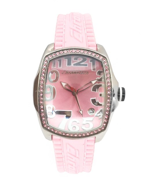 Мъжки часовник в розово и сребристо с кристали снимка