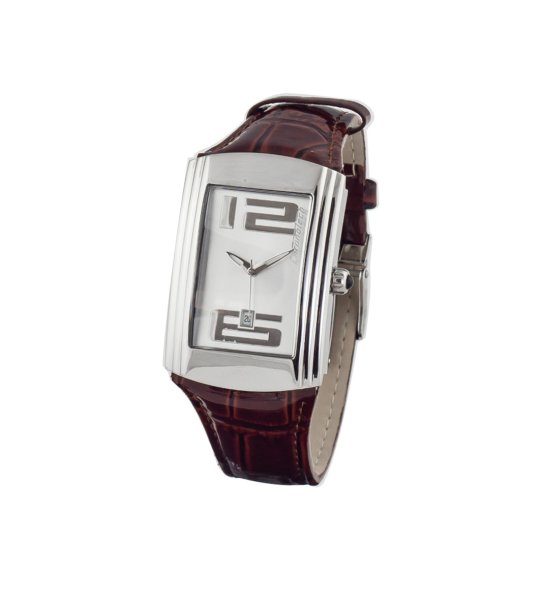 Сребрист часовник с кожена каишка в бордо снимка