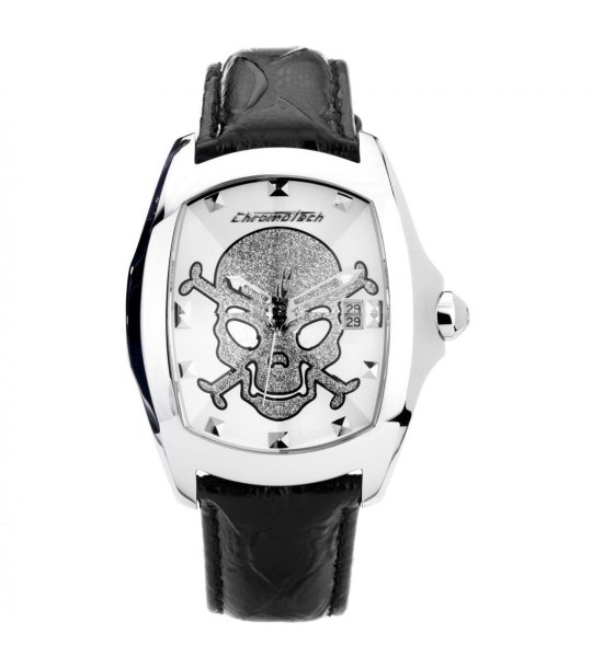 Мъжки часовник в сребристо и черно с череп снимка