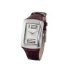 Сребрист часовник с кожена каишка в бордо-0 снимка