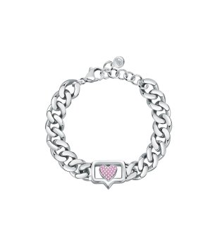Дамска сребриста гривна със сърце в розово с камъчета снимка