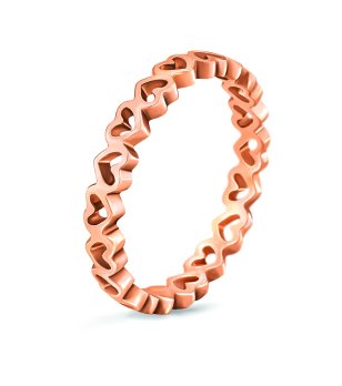 Розовозлатист дамски пръстен със сърца размер 54 снимка