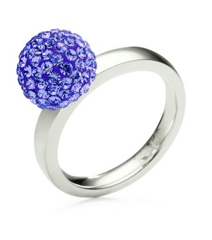 Дамски сребрист пръстен със сфера с кристали в лилаво размер 52 снимка