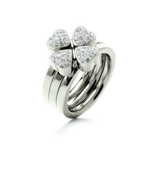 Дамски сребрист  пръстен с детелина с кристали размер 56 снимка