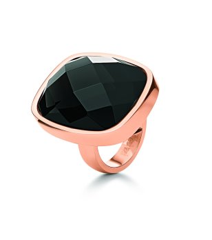 Дамски розовозлатист пръстен с черен камък размер 52 снимка