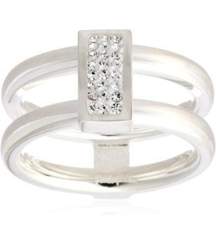 Двоен дамски сребрист пръстен с елемент с кристали размер 54 снимка