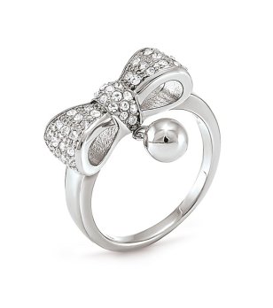 Дамски сребрист пръстен с панделка с кристали размер 52 снимка