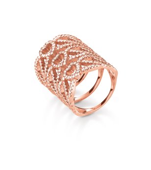 Елегантен дамски пръстен в розовозлатисто с кристали размер 54 снимка