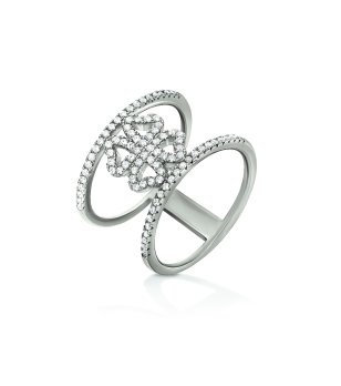 Двоен пръстен в сребристо с кристали размер 54 снимка