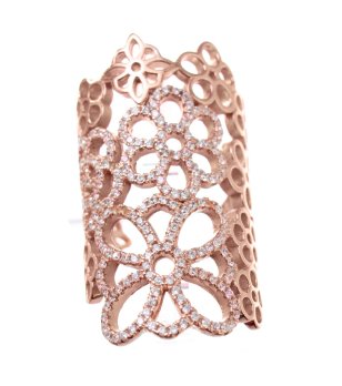 Широк дамски пръстен с цветя и кристали размер 52 снимка