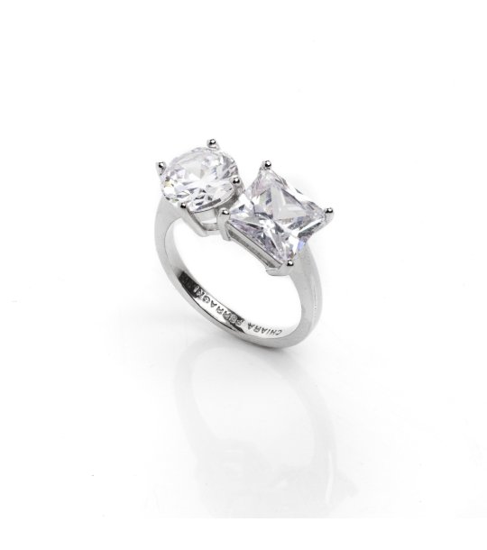 Сребрист пръстен с два камъка размер 12 снимка